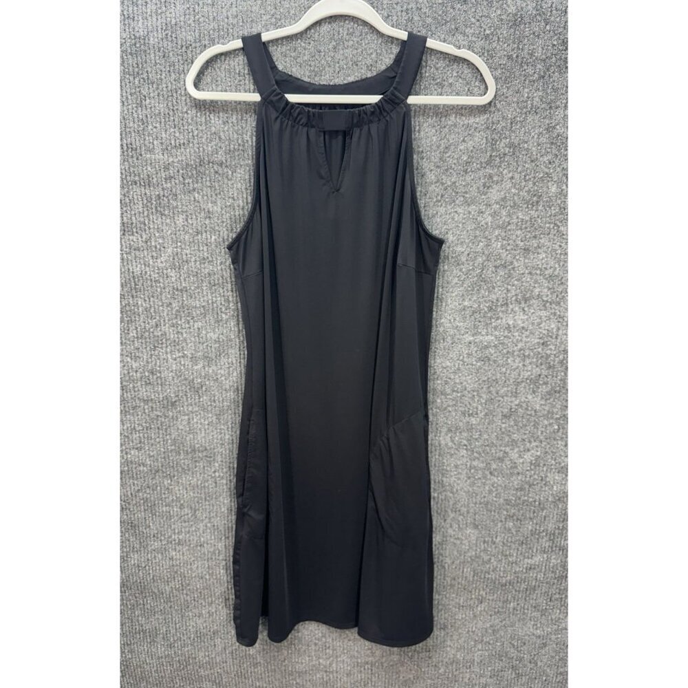 Lands End Beach Coverup Dress Womens Large Black Swim Pullover Stretch Pockets